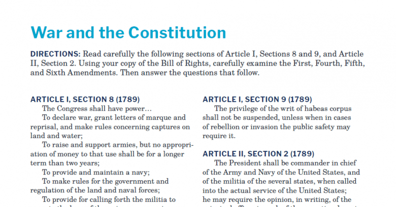 Presidents and the Constitution Constitutional Connection War and the Constitution