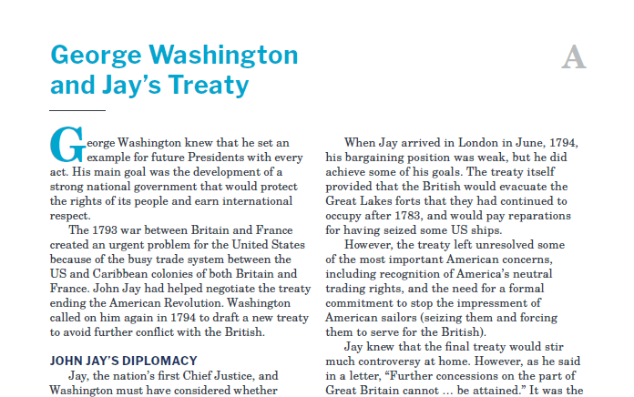 Presidents and the Constitution Handout A George Washington and Jay's Treaty
