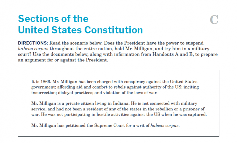 Presidents and the Constitution Handout C Sections of the United States Constitution