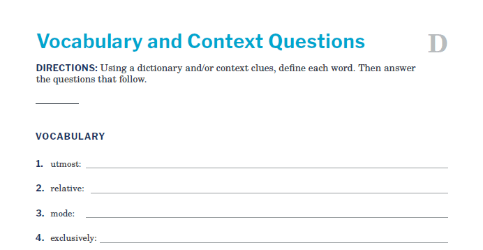 Presidents and the Constitution Handout D Vocabulary and Context Questions